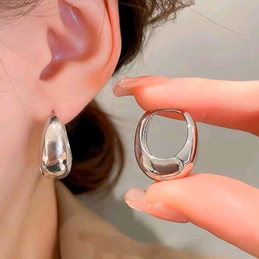 Frenchie Minimalist Silver Hoop Earrings